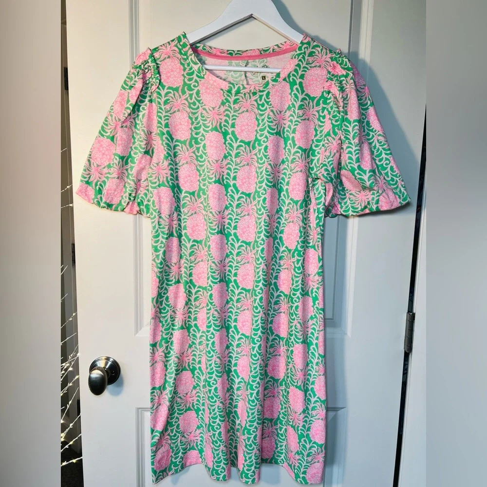 Lilly Pulitzer Pineapple Pink And Green Mercer Dress Size Large - Picture 5 of 11